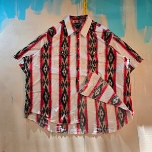 VTG Wrangler Western Striped Pearl-Snap XL Shirt Striped Diamond Men's 22x34 90s